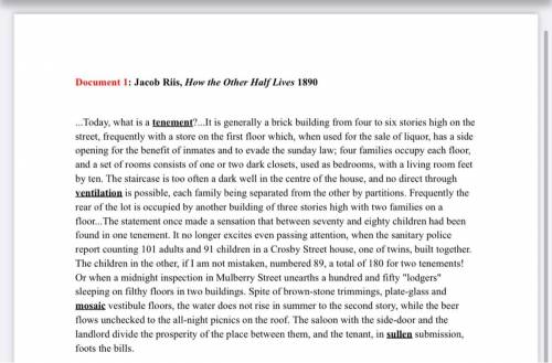 1)According to chapter two, what is the definition of a “tenement?

2)Describe the living conditio