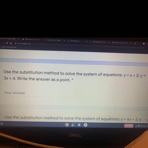 Use the substitution method to solve the system of equations: y = x + 2; y =

3x + 4. Write the an