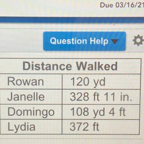 Write the distance Domingo walked in feet and in inches.