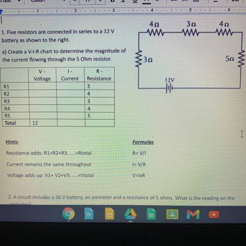 Series circuits plz help me with the V-I-R chart