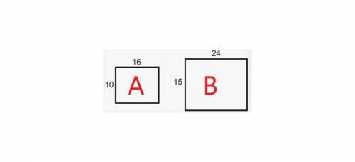 Work out the ratio of AREA of Rectangle A to Rectangle B in the simplest form.

 
Multiple choice :