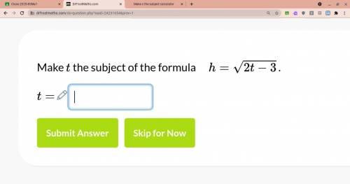 Make t the subject of the formula h =