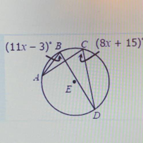 In the circle E, find the measure of arc AD.