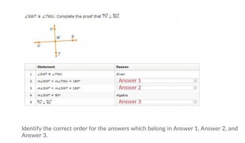 Identify the correct order for the answers in geometry proofs.