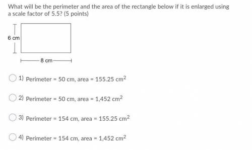 What will be the perimeter and the area of the rectangle below if its enlarged using a scale factor