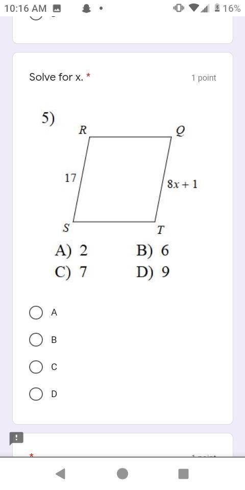 Solve for X. (5 questions Multiple choice ,) please help with these math problems . And pls don't j