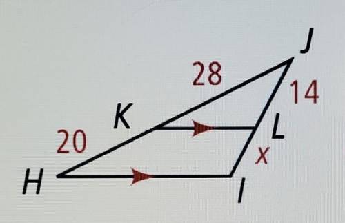 Identify 1 pair of similar triangles and determine the value of x.​