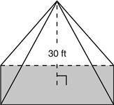 The pyramid below has a rectangular base with an area of 150 square feet. The height of the pyramid