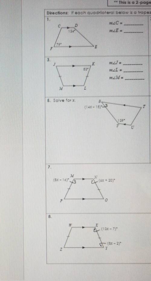 Unit 7: Polygons & Quadrilaterals Homework 7: Trapezoids​