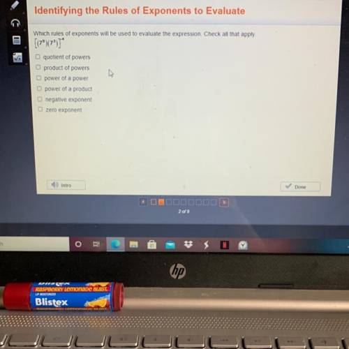 Identifying the Rules of Exponents to Evaluate

Which rules of exponents will be used to evaluate