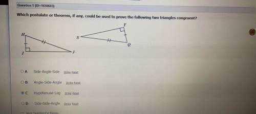 Which postulate or theorem, if any, could be used to prove the following two triangles congruent?