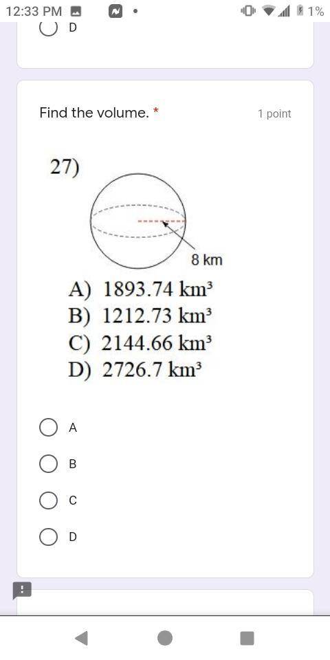 Find the volume. Please help (multiple choice )