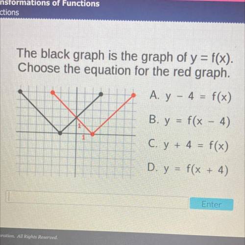 The black graph is the graph of y = f(x).

Choose the equation for the red graph.
A. y - 4 = f(x)