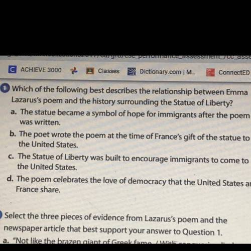 Which of the following best describes the relationship between Emma

Lazarus's poem and the histor