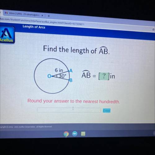 Ellus

Find the length of AB.
6 in
30°
AB = [ ? Jin
Round your answer to the nearest hundredth.
En