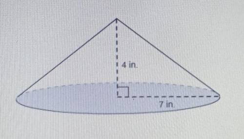 What is the exact volume of the cone

-28 pie in3-56/3 pie in3-196/3 pie in3196 pie in3​