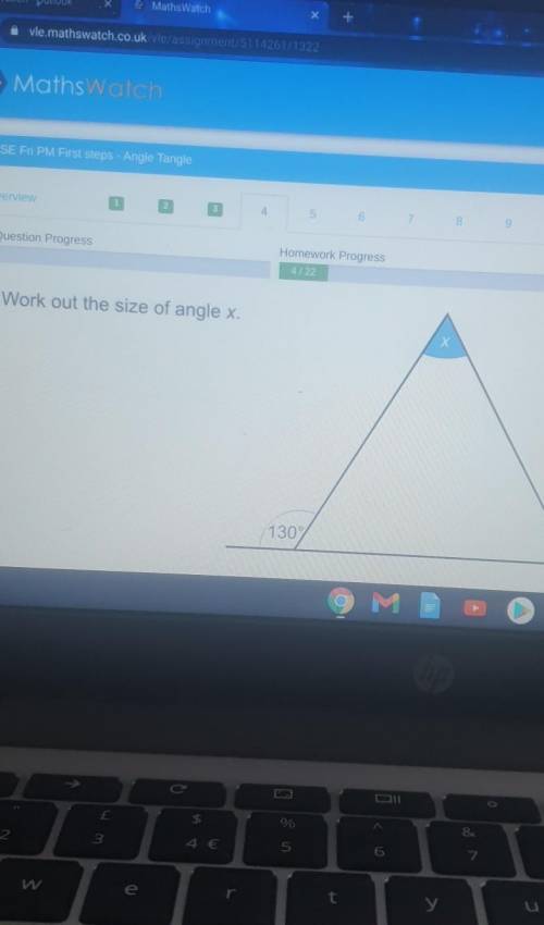 Work out the size if angle x 130 degrees and 96 degrees​