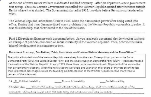 Instability in the Weimar Republic Questions