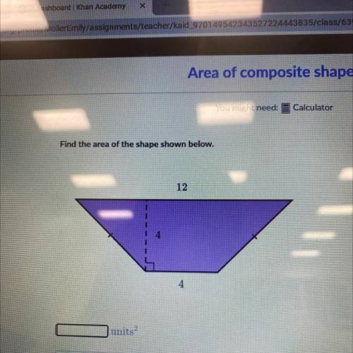Find the are of the shape shown below