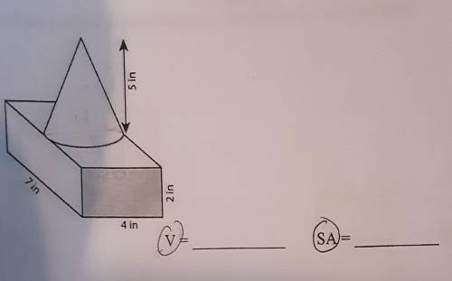 What is the surface are and volume of this composite figure?​