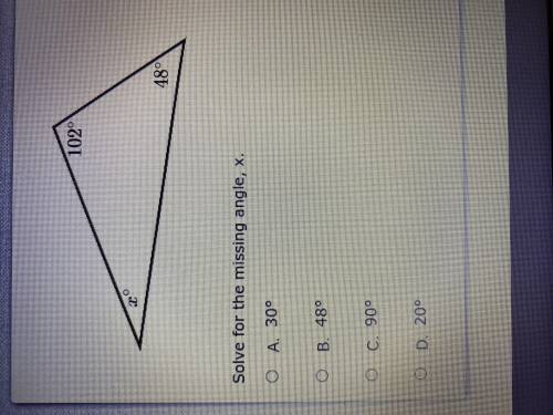 Solve for the missing angle X. Please help mee