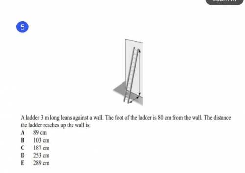 A ladder 3m leans against a wall. The foot of the ladder is 80cm from the wall. The distance the la
