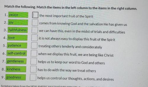 Match the following. Match the items in the left column to the items in the right column. No spam p