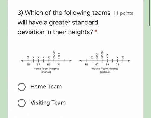 PLEASE HELP! Which of the following teams will have a greater standard deviation in their heights ?