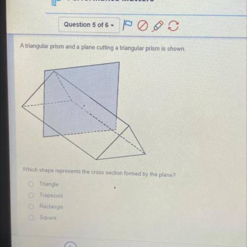 A triangular prism and a plane cutting a triangular prism is shown which shape represents the cross