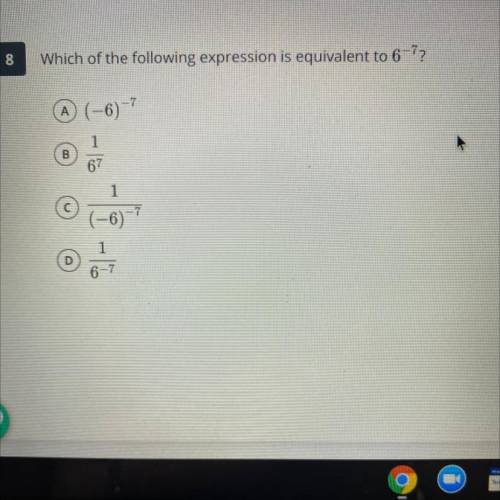 00

Which of the following expression is equivalent to
16-7?
A(-6)-7
1
B 67
1
(-6)-7
D