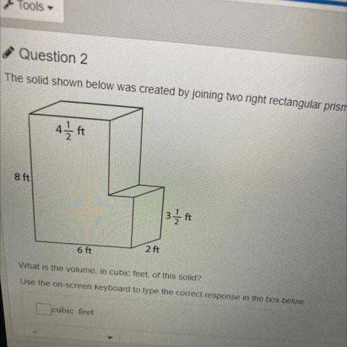 Question 2

The solid shown below was created by joining two right rectangular prisms.
What is the