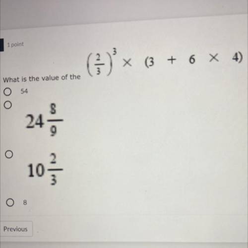 What is the value of the (2/3) exponet 3 times (3 + 6 x 4)