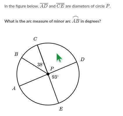 PLZZZ HELP 100 POINTS

In the figure below, AD and CE are diameters of circle P.
What is the arc m