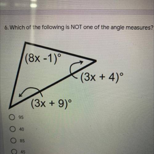 Which of the following is NOT one of the angle measures?