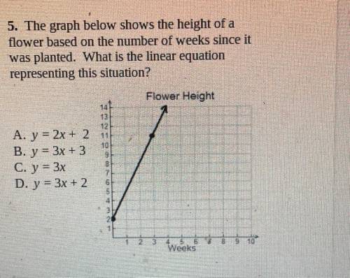 5. The graph below shows the height of a

flower based on the number of weeks since it
was planted