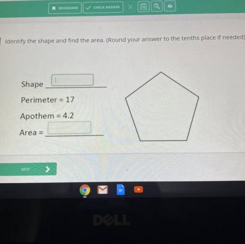 1

 
Identify the shape and find the area. (Round your answer to the tenths place if needed)
10
Sha