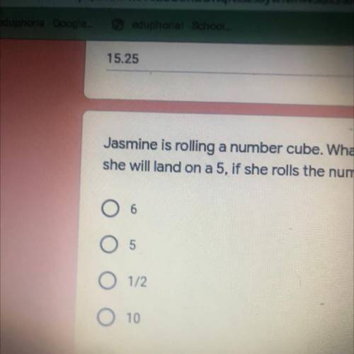 60 POINTS NEW QUESTION!!!Jasmine is rolling a number cube. What is the theoretical probability that