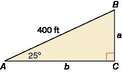 You hike 400 feet up a steep hill that has a 25 degrees angle of elevation as shown in the diagram.