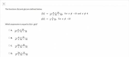 I would love some help on this algebra question. The functions f(x) and g(x) are defined below.

W