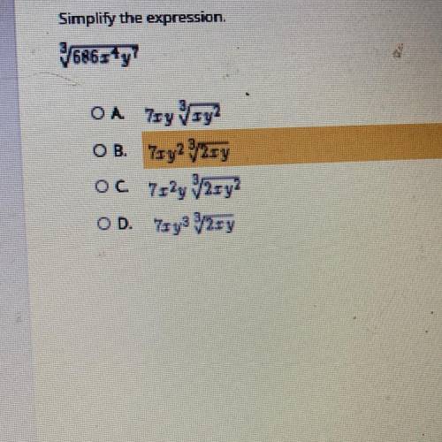 Select the correct answer.
Simplify the expression.