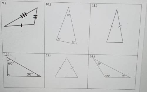 classify each of the following triangles by their given side lengths or angle measures. will rewar