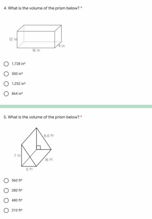 What is the volume of the (two) prisms below?