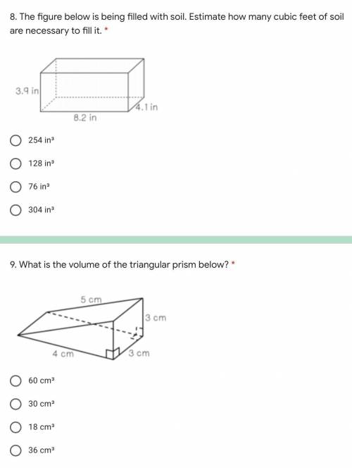 What is the volume of the prisms below?
What equation would you use for the last picture?