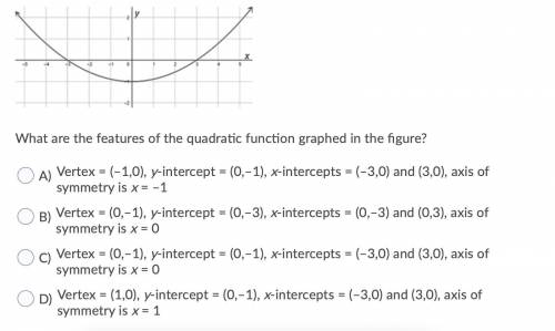 What are the features of the quadratic function graphed in the figure?