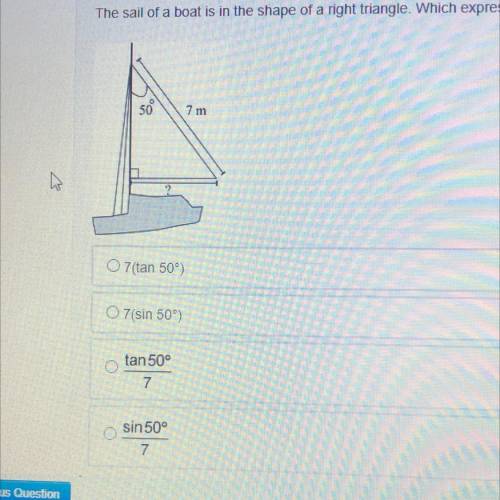 The sail of a boat is in the shape of a right triangle which expression shows the length in meters
