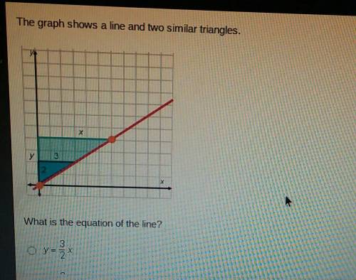 The graph shows a line and two similar triangles.

What is the equation of the line? A. Y=3/2xB. Y