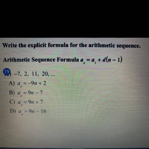 Write the explicit formula for the arithmetic sequence.

Arithmetic Sequence Formula a(n)= a(1) +