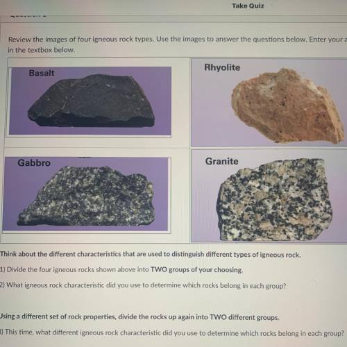 Review the images of four igneous rock types. Use the images to answer the questions below. Enter y