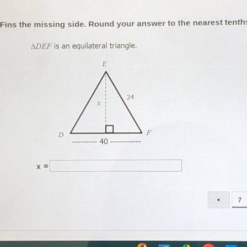 Find the missing side. Round your answer to the nearest tenths.
DEF is an equilateral triangle.