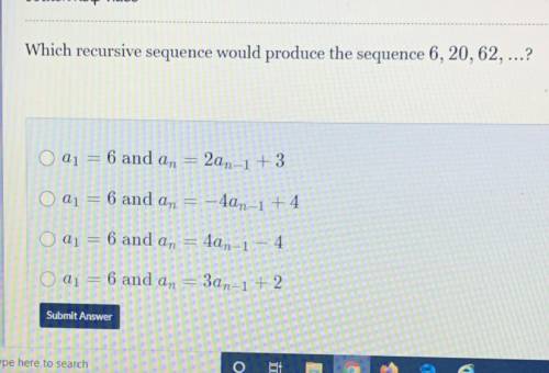Which recursive sequence would produce the sequence 6, 20, 62, ...?